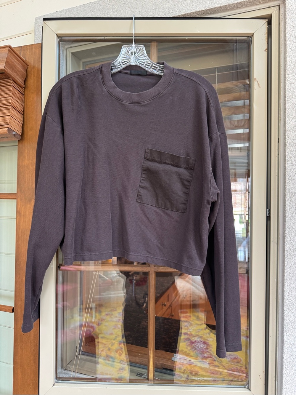 ATM Anthony Thomas Melillo Dark Brown Long Sleeve Cropped Pocket Tee